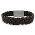 Stainless Steel and Brown Leather Mens Woven Bracelet