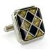 Stainless Steel with Black and White Carbon Fiber Checkerboard Inlay Cuff Links
